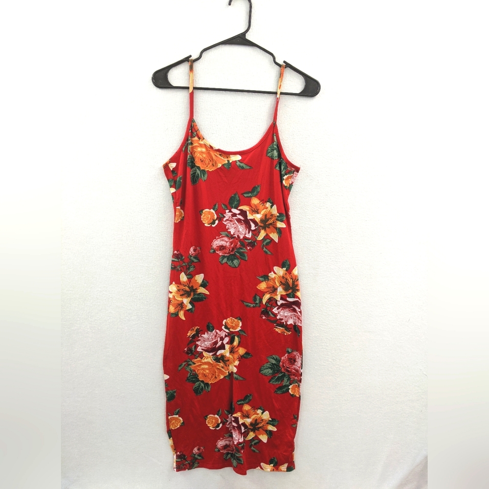 Large red floral fashion Nova dress